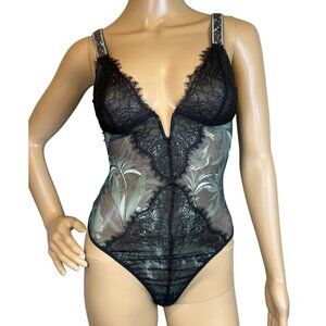 Victorias Secret VERY SEXY Embellished Shine Strap V Wire Teddy Bodysuit Small